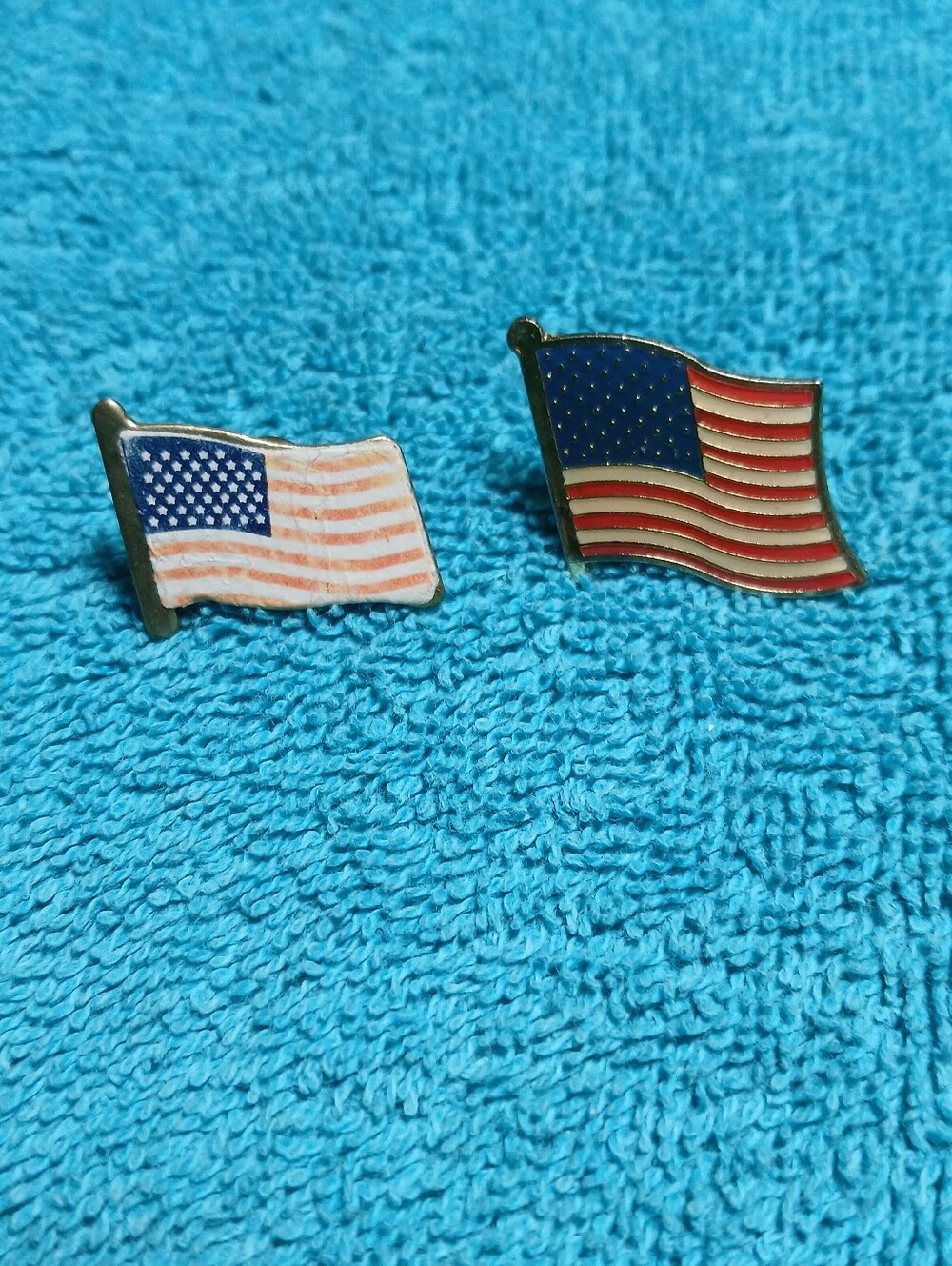 Set Of 2 American Flag Enamel Lapel Pins - Blue & Red